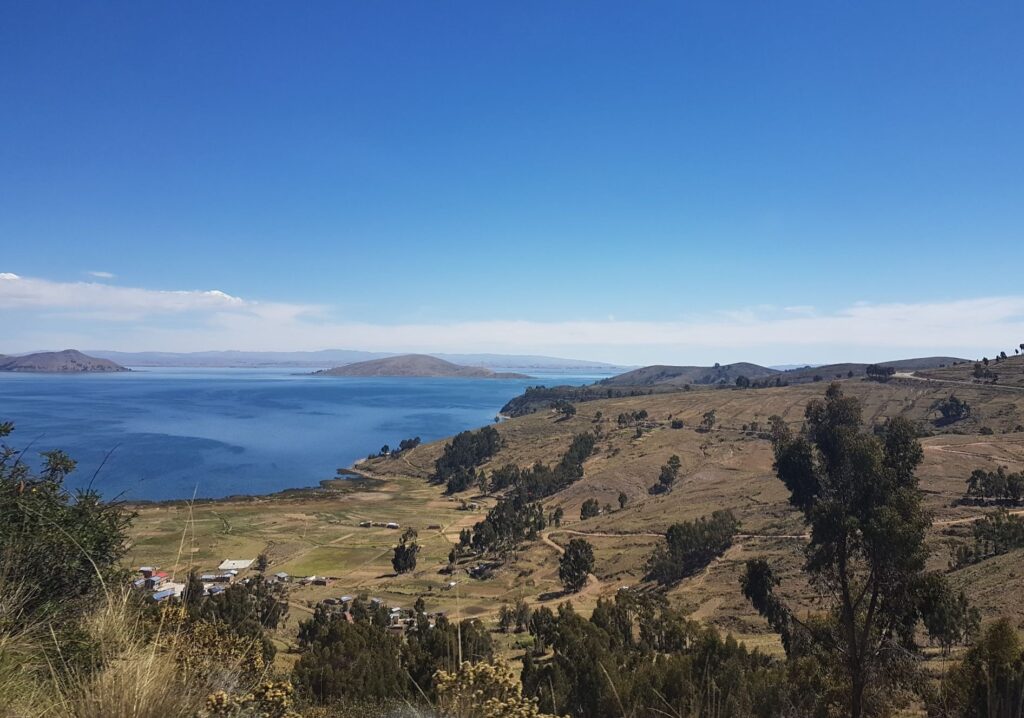 Lake Titicaca Peru viewed from the hills above Puno.